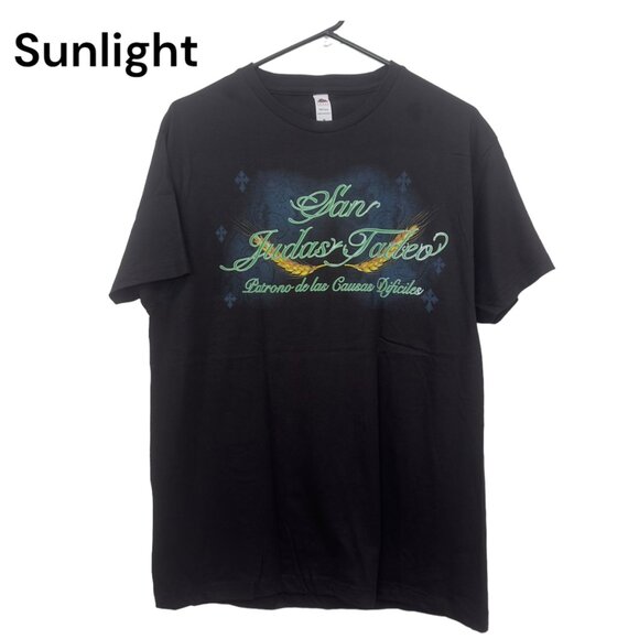 San Judas Tadeo Black T-Shirt Patron For Difficult Causes design Size M - Picture 2 of 9